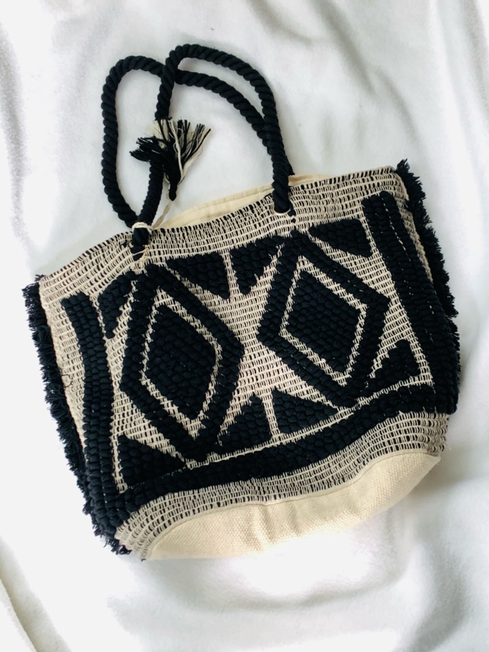 Woven Black and Cream Geometric festival weekender - Everyday Carry
